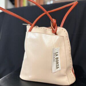 NWT: Borse en Pelle Italian Leather Backpack; convertible straps; cream leather